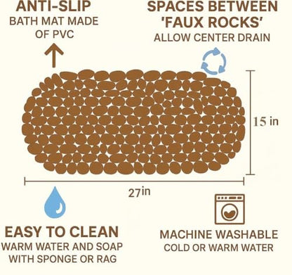Dependable Industries Inc. Essentials Nonslip PVC Pebble Style Bathmat Shower Bathtub with Suction Cups 27" x 15" Textured for Secure Footing Oval (Brown) - color: Brown