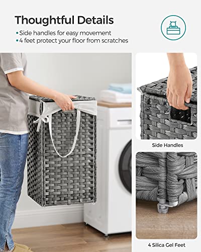 SONGMICS Laundry Hamper with Lid, 17.2 Gallon (65 L) Synthetic Rattan Clothes Laundry Basket with Lid and Handles, Foldable, Removable Liner, Dove Gray ULCB165G01 - color: Dove Gray, size: 65 L