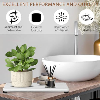3PCS Water Absorbing Stone Tray, DryingNeat Diatomite Stone Sink Tray, Instant Dry Sink Coasters, Kitchen Sponge Hand Soap Holder, Bathroom Sink Vanity Trays,8 * 4inch and 4 * 4inch - color: 1pcs 21×10cm + 2pcs 10×10cm White Stripe