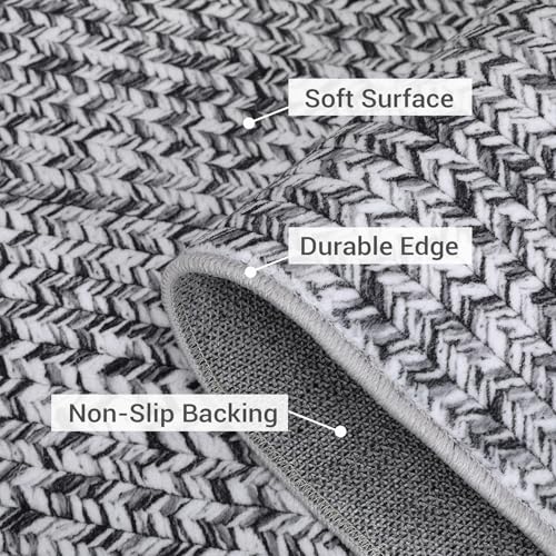 Printed Washable Rugs Runner Rug 2x8 Rug for Living Room Bathroom Rugs Modern Imitation Braided Bedroom Rug Non Slip Geometric Area Rug Kitchen Rugs Stain Resistant Carpet 2'x8' Light Grey - color: Light Grey, size: 2' x 8' (Runner)