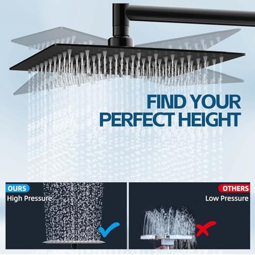 Shower Head,10 Inch High Pressure Rain Shower Head with Handheld Spray Combo, Adjustable Dual Rainfall Shower Head - Showerhead Comb Set with Extension Arm - 60 Inch Long Shower Hose(Black) - color: Black, size: 10 Inch - Standard