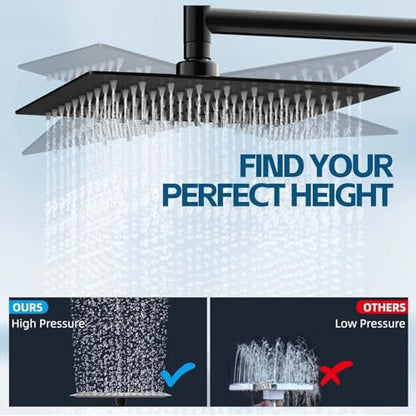Shower Head,10 Inch High Pressure Rain Shower Head with Handheld Spray Combo, Adjustable Dual Rainfall Shower Head - Showerhead Comb Set with Extension Arm - 60 Inch Long Shower Hose(Black) - color: Black, size: 10 Inch - Standard