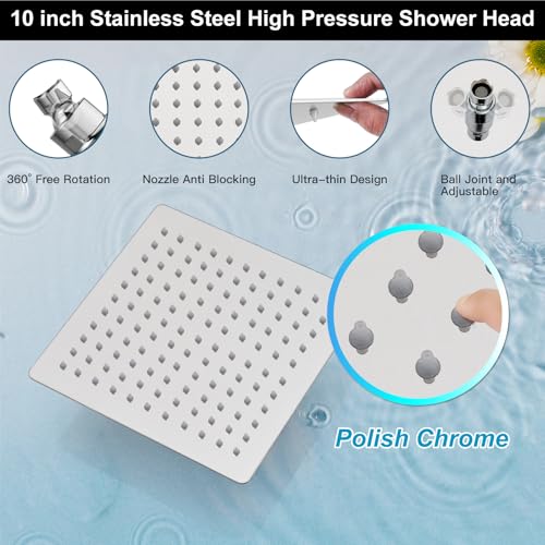 Midanya Shower Faucet Set with Handheld Sprayer,10 Inch,Polish Chrome | Rough-in Shower Valve and Trim Kit Included,Square Rain Head,Wall Mount Shower System,All Metal,Bathroom - color: Chrome, size: 10 Inch