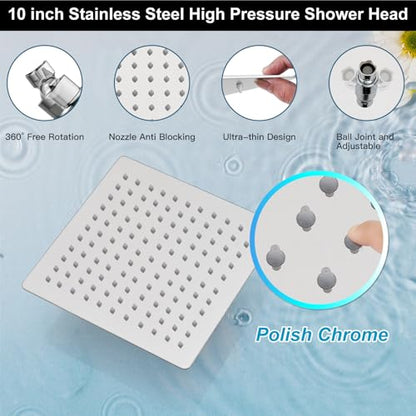 Midanya Shower Faucet Set with Handheld Sprayer,10 Inch,Polish Chrome | Rough-in Shower Valve and Trim Kit Included,Square Rain Head,Wall Mount Shower System,All Metal,Bathroom - color: Chrome, size: 10 Inch