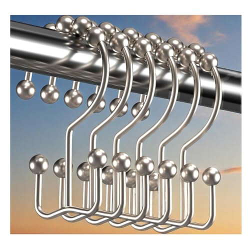 Shower Curtain Hooks Rings, Rust Resistant Metal Double Glide Shower Hooks Rings for Bathroom Shower Rods Curtains, Set of 12 Hooks - Nickel - color: Nickel