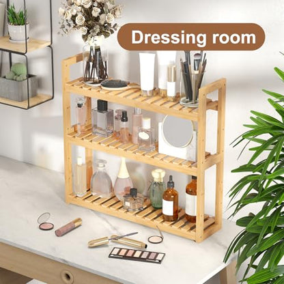 Bamboo Organizer Rack - Adjustable 3-Tier Storage Shelf, Wall Mounted or Over The Toilet, Living Room, Kitchen (Natural) - color: Natural