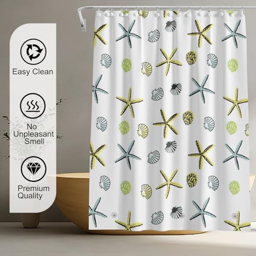 Shower Curtain Liner 72 x 72, Plastic Waterproof 4G Lightweight Shower Liner for Bathroom, with Grommets Holes and 3 Heavy Duty Magnetic Weights - color: Sea Star Shell