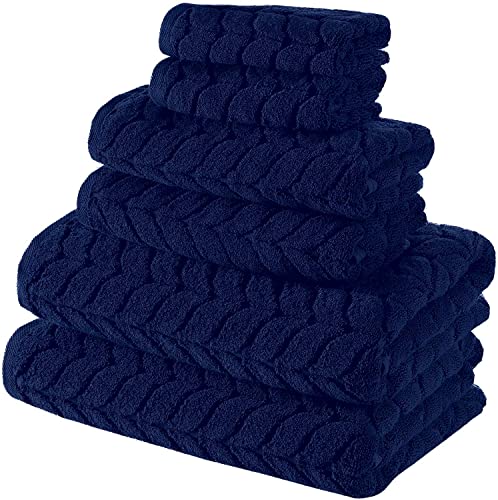 BAGNO MILANO Certified Organic Turkish Cotton Bath Towels, Luxury Jacquard Absorbent, Ultra Soft-Plush Organic Towel Set (Navy, Towel Set of 6) - color: Navy