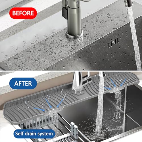 Kitchen Sink Splash Guard Gen2-30" x 6'' Silicone Sink Mat Splash Guard fit for Countertop, Bathroom,Farmhouse,RV by EBIGIC (Grey) - color: Grey 30in, size: 30”x 6.0”