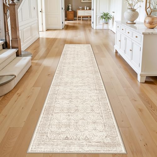 YOUFORTONG Washable Runner Rug 2x10 Hallway, Ivory Taupe | Non Slip Vintage Boho Carpet with Rubber Backing for Kitchen Entryway Hall Holiday Farmhouse Neutral Cream Long Runners - color: Ivory Taupe, size: 2' x 10' (Rectangular)