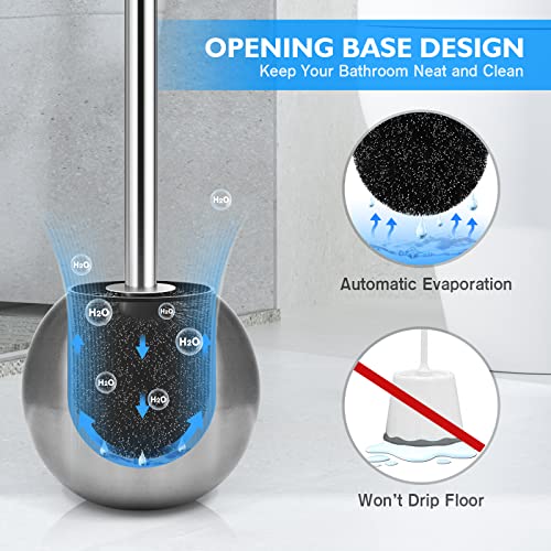 Toilet Brush and Holder 2 Pack, 304 Stainless Steel Toilet Brush with Extended and Durable Comfortable Brush Handle, Toilet Bowl Brush for Bathroom Toilet - Ergonomic, Pratical Durable - color: Silver