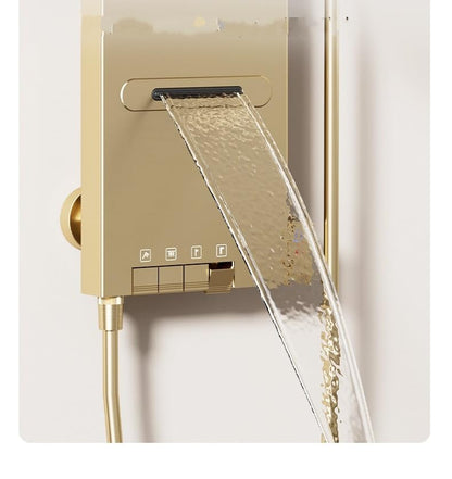 Modern Stainless Steel LED Shower Panel Tower Digital Temperature Display Multi-Function Wall Mount Column Rainfall Head Handheld Sprayer Body Massage Jets - color: Gray