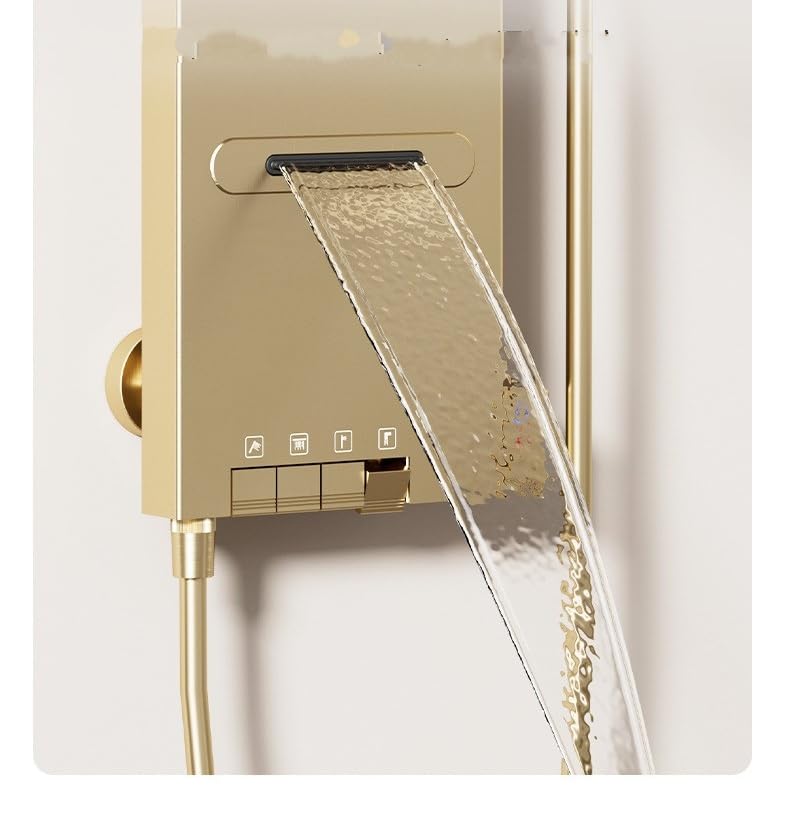 Modern Stainless Steel LED Shower Panel Tower Digital Temperature Display Multi-Function Wall Mount Column Rainfall Head Handheld Sprayer Body Massage Jets - color: Golden