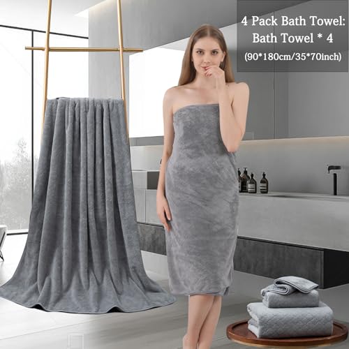 Ycosy Gray Bath Towels Set 35x70 Inches - Luxury 600 GSM Oversized Bath Sheet Towel,Extra Large Microfiber - Quick Dry,Highly Absorbent,Super Soft Shower Towels Spa Hotel Bathroom Towel Set (4-Pack) - color: Dark Gray, size: 4 Piece Bath Towel