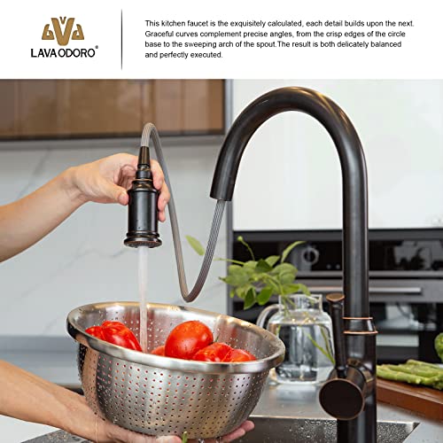 Lava Odoro Oil Rubbed Bronze Kitchen Faucet with Pull Down Sprayer, Single Hole Kitchen Sink Faucet, Single Handle Kitchen Faucet with 3-Function Magnetic Sprayer, Deck Plate Included, KF421-ORB-M - color: Oil Rubbed Bronze, style: 3-Mode, Magnetic