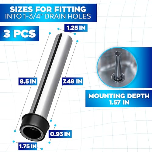 Bar Sink Stopper 3 Pack, Stainless Steel Overflow Pipe Tube 7.48 In | Fits 1.75 Inch Bar, Bathroom and Kitchen Sink Drains | Commercial 3 Compartment Sink Plugs, Removable Rubber Drain Stoppers - style: 3 Pack