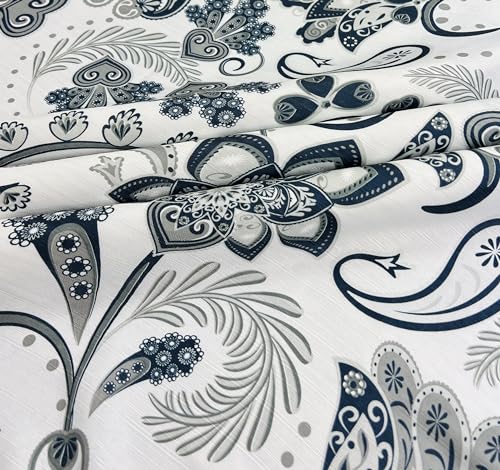 Serafina Home Hotel Quality Navy Gray Grey Fabric Bathroom Shower Curtain: Paisley Floral Leaf Damask Design on White (72 x 70 inches) - color: Jacobean