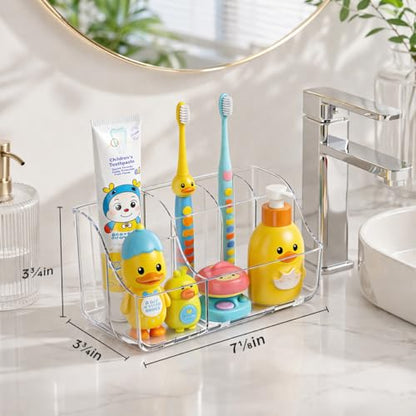 Sotfamily Clear Kids Toothbrush Holders for Bathrooms, 1 Pack(No-Drill) | Space-Saving Wall-Mounted Tooth Brush & Toothpaste Holder for Bathroom Countertop or Wall, Bathroom Organizers and Storage - size: 1 Pack