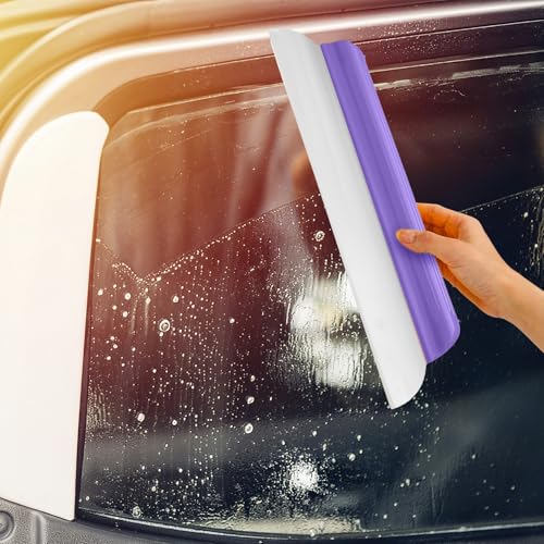 2 Pack 14 Inch Car Drying Squeegee Purple Longer Silicone Water Squeegee Window Shower Blade Automotive Squeegees Flexible Auto T-bar Rubber Squeegees for Car Windshield Glass Bathroom Wash Tool - color: Purple