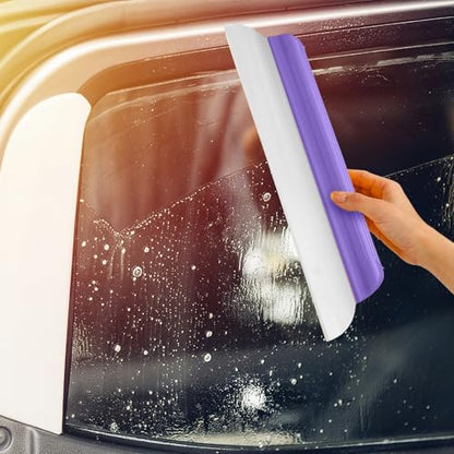 2 Pack 14 Inch Car Drying Squeegee Purple Longer Silicone Water Squeegee Window Shower Blade Automotive Squeegees Flexible Auto T-bar Rubber Squeegees for Car Windshield Glass Bathroom Wash Tool - color: Purple