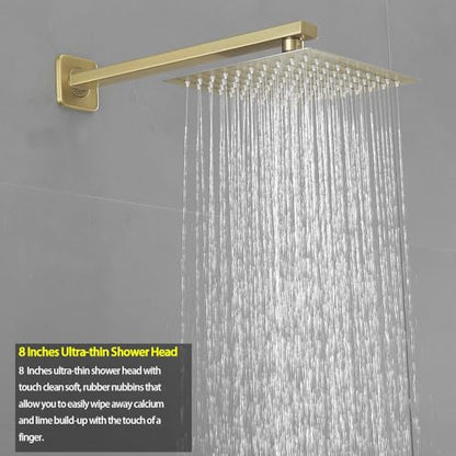 Brushed Gold Shower System Bathroom Luxury Rain Mixer Shower Combo Set Wall Mounted Rainfall Shower Head System Shower Faucet Rough-in Valve Body and Trim Kit - color: Brushed Gold, style: Handheld/Shower Faucet