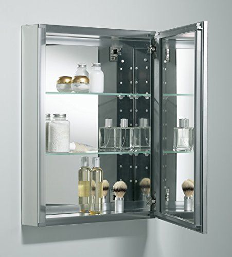 Kohler CB-CLW2026SS Aluminum Bathroom Medicine Cabinet with Mirror, Decorative Silver Framed Mirror Door, Adjustable Shelves, Rectangular Frame, 20 in. W x 26 in. H