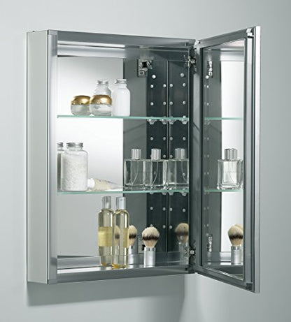 Kohler CB-CLW2026SS Aluminum Bathroom Medicine Cabinet with Mirror, Decorative Silver Framed Mirror Door, Adjustable Shelves, Rectangular Frame, 20 in. W x 26 in. H