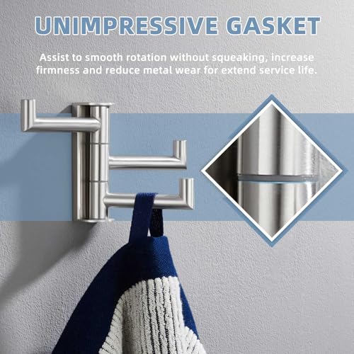 Suyar Swivel Towel Hook Brushed Nickel, Bathroom Robe Hook with 3 Arms | SUS304 Stainless Steel Shower Towel Holder, Space-Saving Design, Holds 3 Towels at Once, Wall Mounted - color: Brushed Nickel, size: 1 Pack