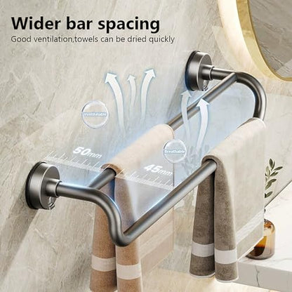 Towel Bar Suction Cup Holder, Wall Mount 2-in-1 Space-Saving Towel Rack for Bathroom, No-Drill Installation, Easy to Use Towel Hanger Rail - size: 50cm/19.6"