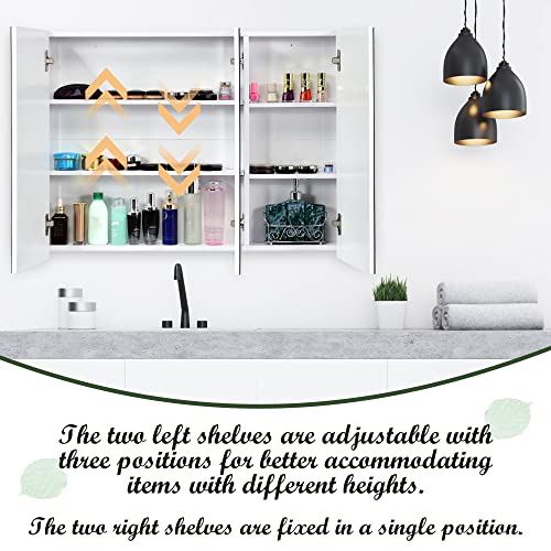 GLACER Large Mirrored Medicine Cabinet, Bathroom Wall Mounted Storage Cabinet with Triple Mirrored Doors, Ideal for Bathroom, Living Room, 36 x 4.5 x 25.5 inches (White)