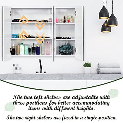 GLACER Large Mirrored Medicine Cabinet, Bathroom Wall Mounted Storage Cabinet with Triple Mirrored Doors, Ideal for Bathroom, Living Room, 36 x 4.5 x 25.5 inches (White)
