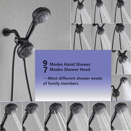 2 Handle Tub Shower Faucet Set Matte Black with Valve Wall Mounted | Many Spray Options, Dual Head Work independently /Work Together, Brass Valve, NPT 1/2" US Connection - color: Matte Black, style: Style B