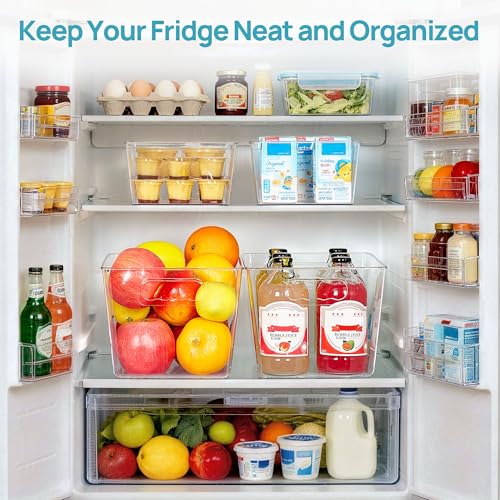 Vtopmart 8 Pack Clear Storage Bins Set for Pantry Organizer | 4 Large Pantry Bins with Handle and 4 Medium Snack Organizer Bins with 4-Compartment for Pantry, Kitchen, Fridge, Cabinet - size: Set D