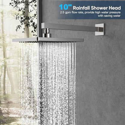 Gabrylly Shower System, 10" Shower Faucet Set with Handheld,Chrome | Wall Mounted High Pressure Rain Shower Head with 3-Setting Handheld, Pressure Balance Shower Valve Kit Set for Bathroom - color: Chrome
