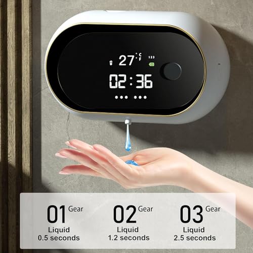 Automatic Soap Dispenser Liquid Bathroom, Wall Mount Rechargeable Touchless, Adjustable Auto Smart Electric Plastic Soap Dispenser with Clock, for Bathroom Kitchen,B,Black