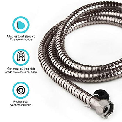 Dura Faucet DF-SA432K-SN RV Handheld Shower Wand Hose Kit (Satin Nickel) | Eco on/off switch pauses flow to save water in tight showers. Fits standard RV shower hoses. Brushed Satin Nickel. - color: Brushed Satin Nickel, size: Wand & Hose Kit