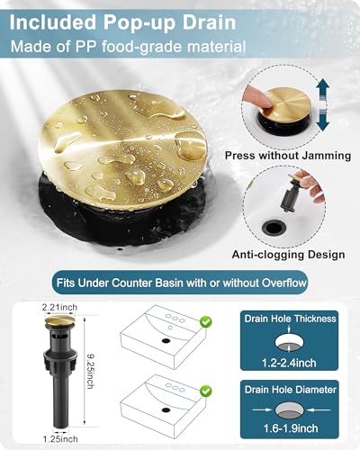 Gold Bathroom Faucet Waterfall, Brass Bathroom Faucets Single Hole or 3 Hole 4 Inch, Single Handle Bathroom Sink Faucet with Deck Plate & Drain - color: Brushed Gold - Elegant