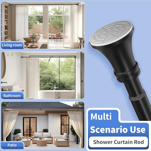 Matte Black Shower Curtain Rod 36-84 Inch(3-7ft), No Slip No Drill Stainless Steel Spring Tension Curtain Rod, No Rust Shower Rod Adjustable For Bathroom Window Bedroom - color: Matte Black, size: 36"-84"