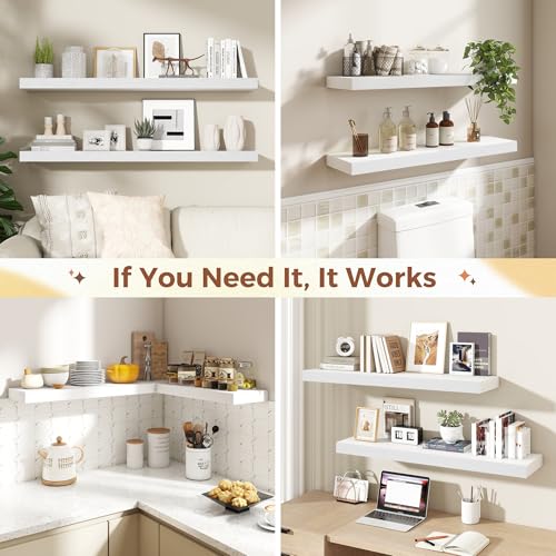 Dreamland White Floating Shelves 48 Inch Long,8 Inch Deep Floating Shelves,48" W x 8" D Wall Shelves for Bedroom,Living Room,Kitchen,Bathroom,Set of 2 - color: White, size: 48 Inch