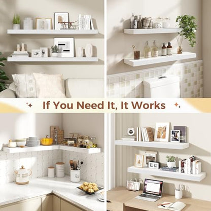 Dreamland White Floating Shelves 48 Inch Long,8 Inch Deep Floating Shelves,48" W x 8" D Wall Shelves for Bedroom,Living Room,Kitchen,Bathroom,Set of 2 - color: White, size: 48 Inch