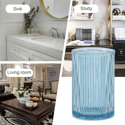 Toothbrush Holders for Bathrooms, 2pcs Blue Glass Toothbrush Holder, Bathroom Toothbrush Cup and Toothpaste Holder with Gold Divider, Tooth Brush and Toothpaste Organizer for Countertop - color: Blue Gold