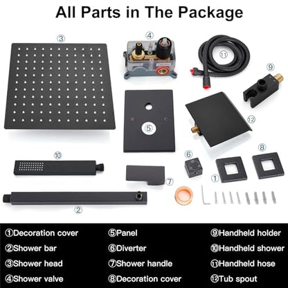 Midanya Shower System with Tub Spout,Bathtub Shower Faucet Set with Square Rainfall Head and Handheld Sprayer Wall Mount Tub Faucet Set with Valve and Trim Kit,10 Inch Matte Black - color: Matte Black, size: 10 Inch