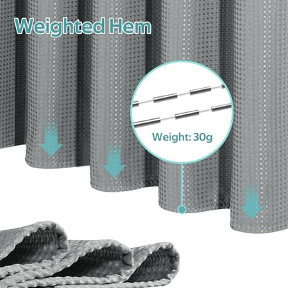 3 in 1 Shower Curtain Set, Waffle Shower Curtain and Liner Set with 6 Double Sided Shower Curtain Hooks, 258GSM Luxury Weighted Cloth Shower Curtain for Shower Stall, 36 W x 72 H, Grey - color: Grey, size: 36"W x 72"L (Pack of 1)