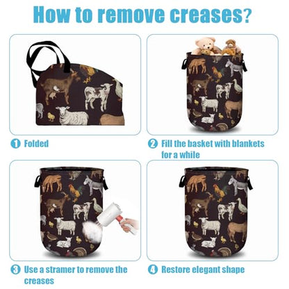 Cute Farm Animals Laundry Basket, Laundry Hamper Collapsible Oxford Cloth with Handle Clothes Storage Bin for Bathroom Laundry Room Bedroom 15.7 X 20 Inch - color: Cute Farm Animals