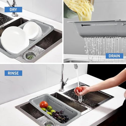 LASSHSWA Collapsible Colander for Kitchen, Over the Sink Strainer Basket for Kitchen, Fruit Pasta Food Strainer Expandable Plastic Colander BPA Free (Gray) - color: Gray
