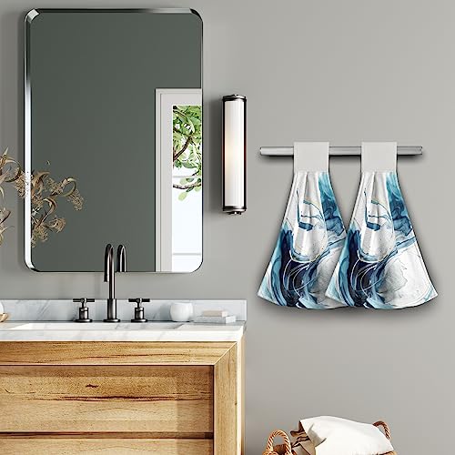 Giwawa Blue Abstract Kitchen Hand Towels 2 Pieces Canvas Art Dish Cloth Tie Towels with Hanging Loop Tea Bar Towels for Bathroom Tabletop Home - color: Blue Abstract