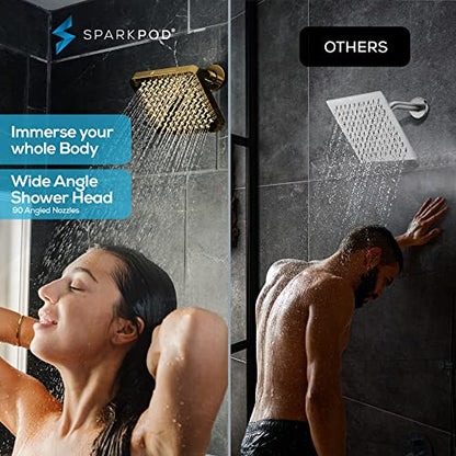 SparkPod Rain Shower Head, 6 Inch Square, Egyptian Gold Finish | High Pressure Shower Heads, 90 Nozzles, Adjustable Showerhead, No Tools Needed, Universal Connection - color: Egyptian Gold, style: 6 Inch Square