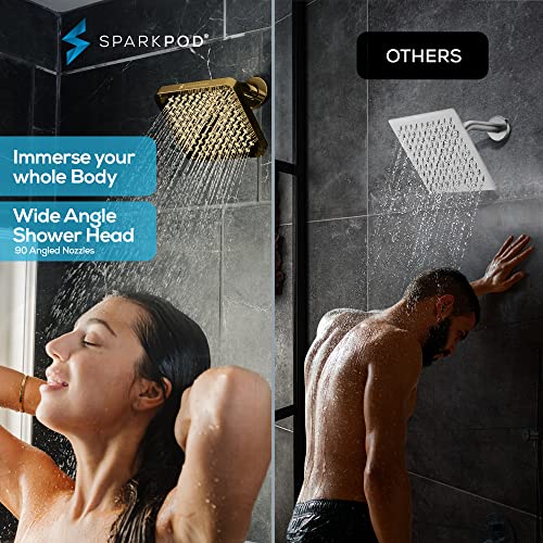 SparkPod Rain Shower Head, 6 Inch Square, Egyptian Gold Finish | High Pressure Shower Heads, 90 Nozzles, Adjustable Showerhead, No Tools Needed, Universal Connection - color: Egyptian Gold, style: 6 Inch Square