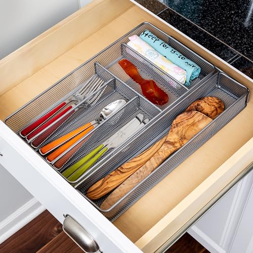 Honey-Can-Do Expandable Steel Mesh Drawer Organizer, 7 Compartments, Silver, Adjustable 11.5 to 20 Inches Wide - size: Medium (Pack of 1), style: 7-Compartment (Expandable)