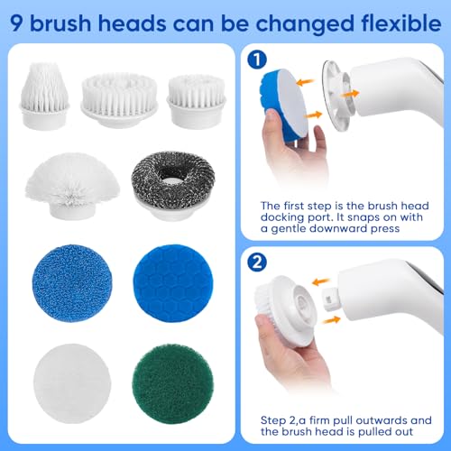 9-in-1 Electric Spin Scrubber Replaceable Brush Heads Set, Universal Electric Scrub Brush Heads for All Brands, Spin Brush Heads for Shower Scrubber, Electric Cleaning Brush for Bathroom Floor Tile